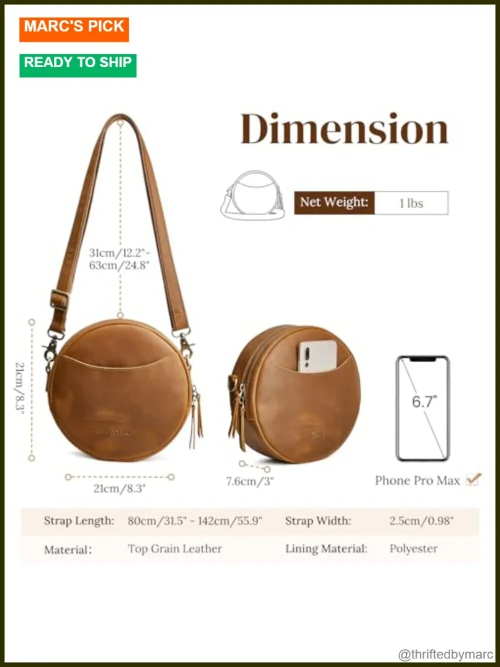 Leather Crossbody Bag Circle Shoulder Round Purse Travel